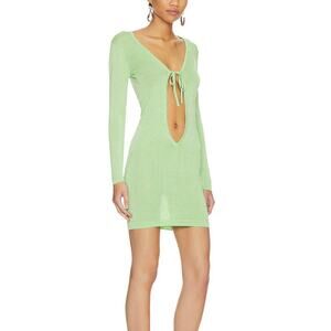 Superdown Neon Green Metallic Bodycon Mini Dress Deep V  Size S  Festival Party